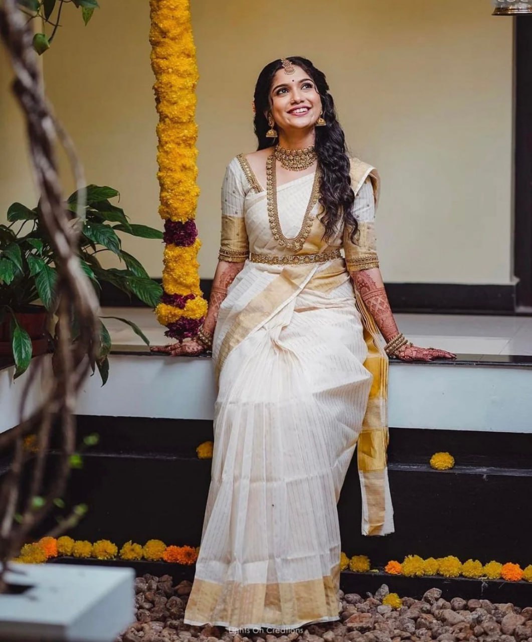South Style White Color Banarasi Silk Designer Saree