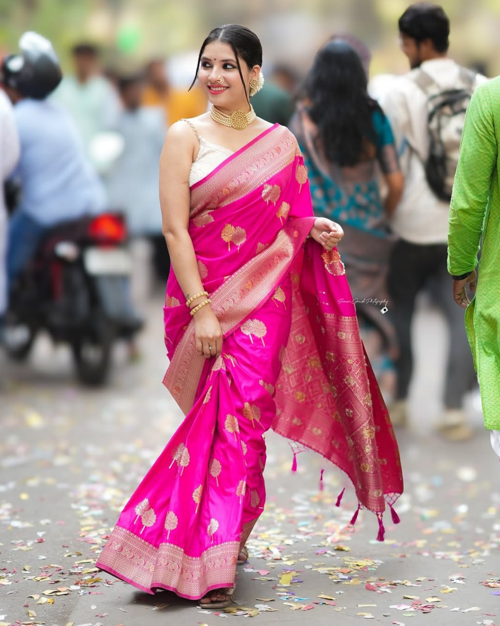 Eye Catching Pink Color Designer Silk Saree