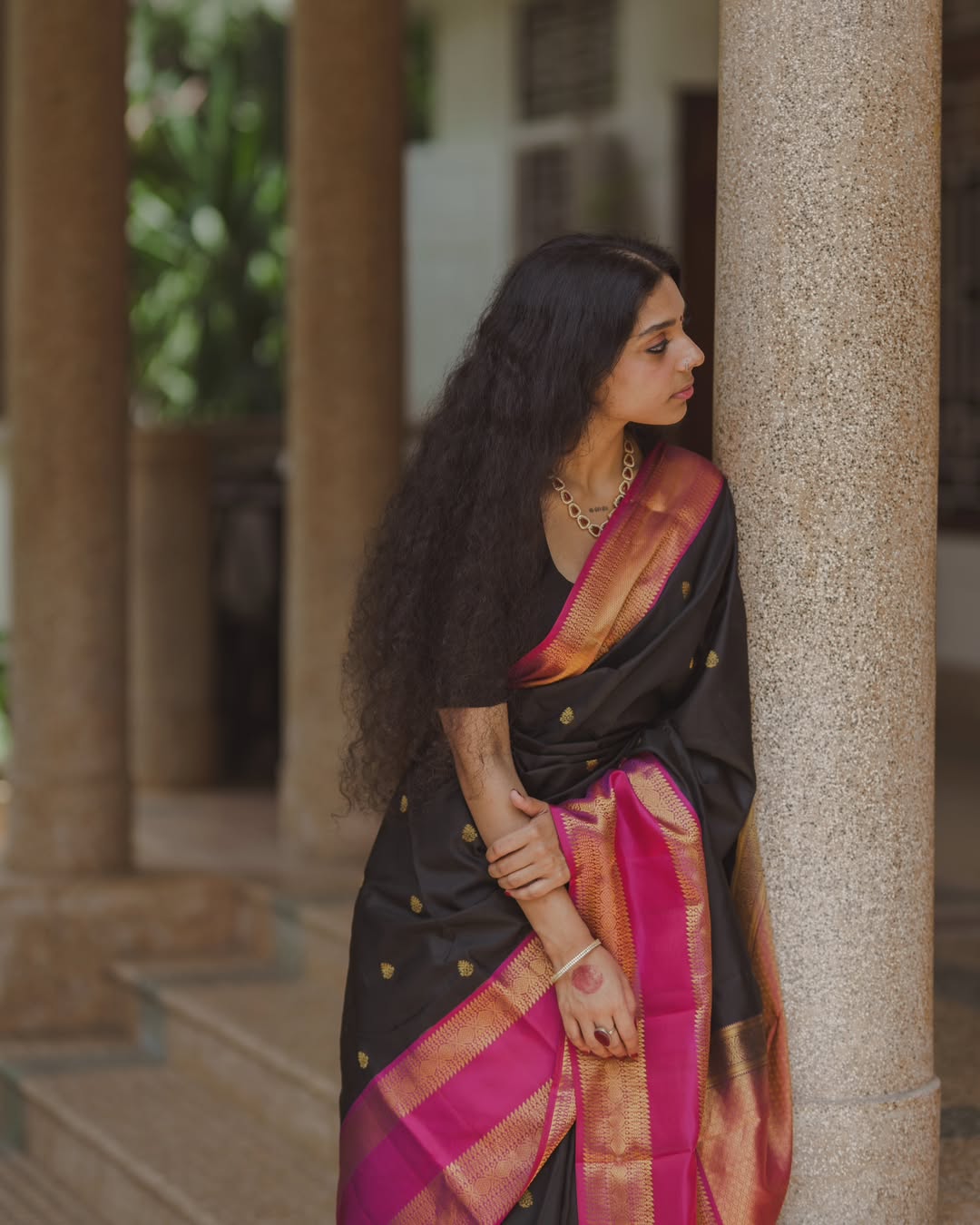 Party Wear Black With Pink Border Banarasi Silk Designer Saree
