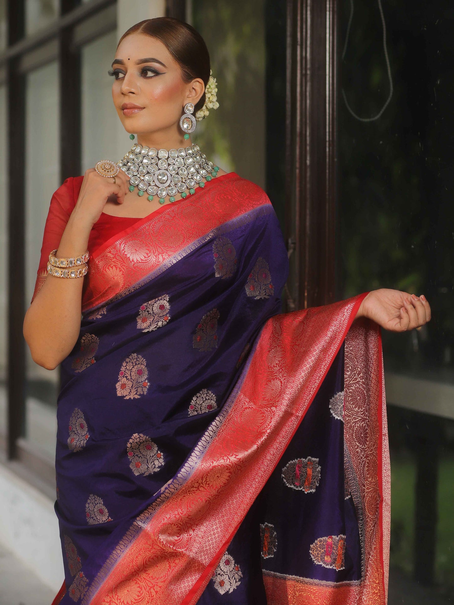 Wedding Wear Blue Banarasi Silk Saree With Blouse Piece