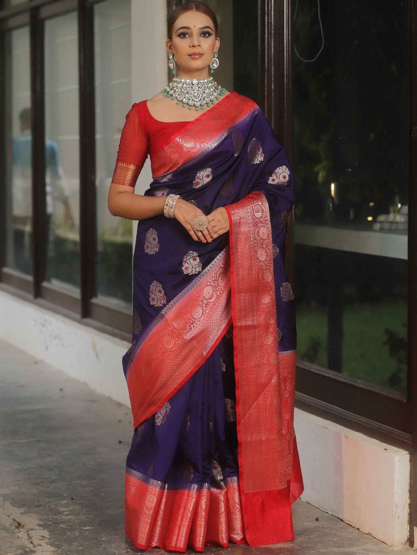 Wedding Wear Blue Banarasi Silk Saree With Blouse Piece