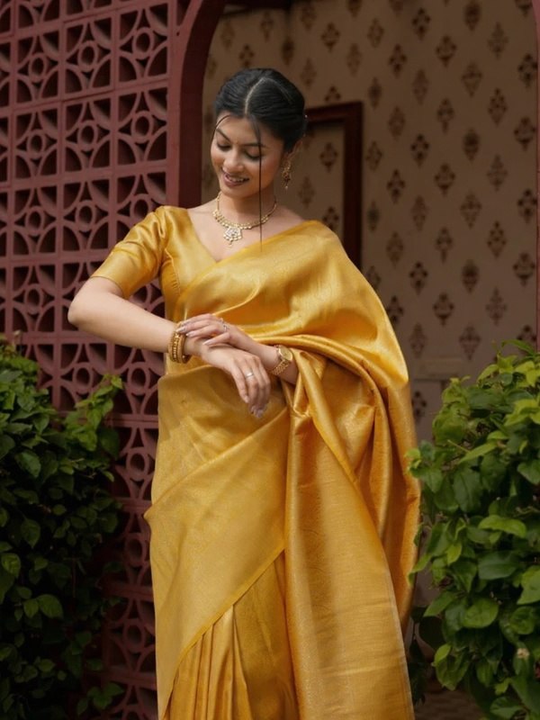 Simple & Stylish Yellow Cotton Silk Saree