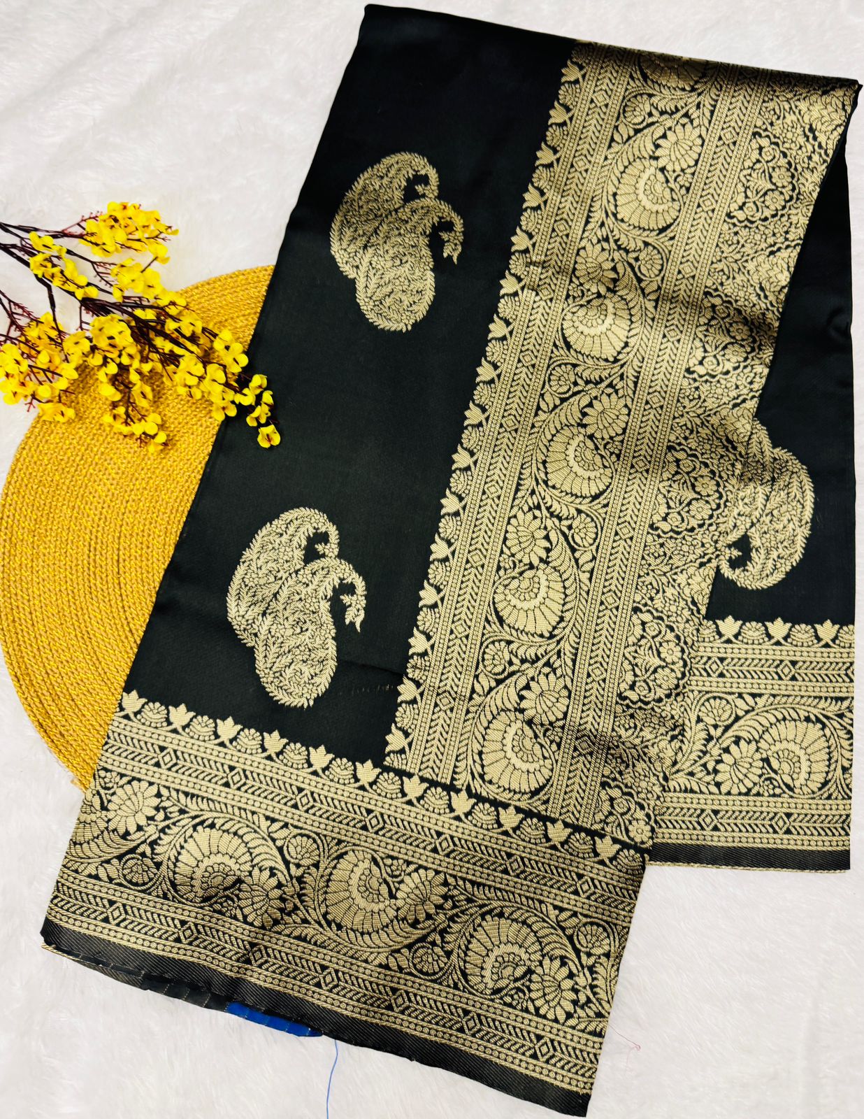 Party Wear Black Soft Banarasi Silk Saree With Blouse Piece