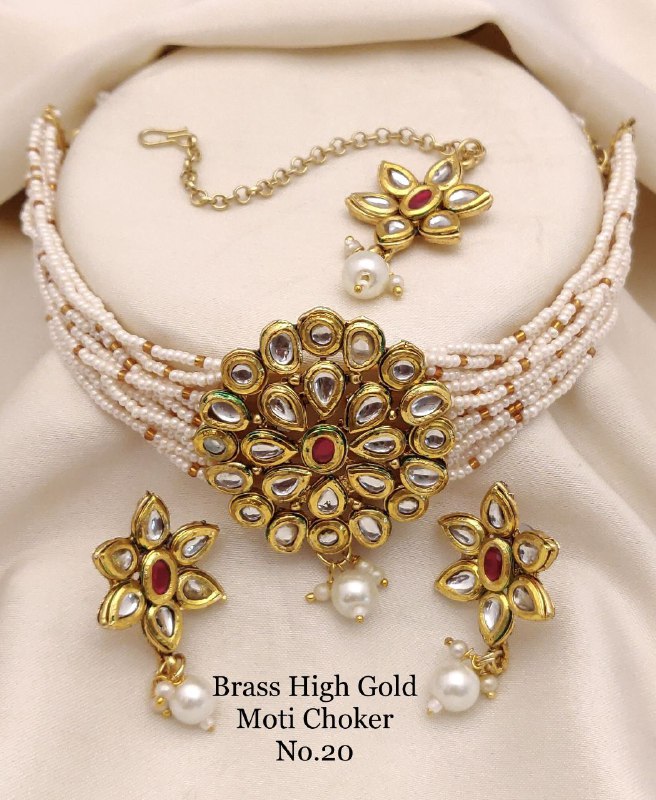Women's Brass High Gold Moti Choker