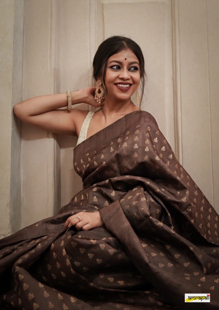 New Trendy Brown Color Soft Silk Saree With Blouse Piece