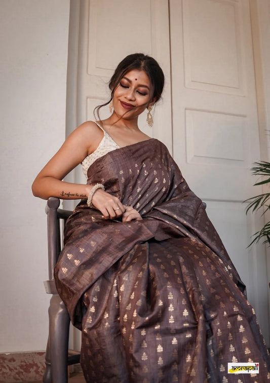New Trendy Brown Color Soft Silk Saree With Blouse Piece
