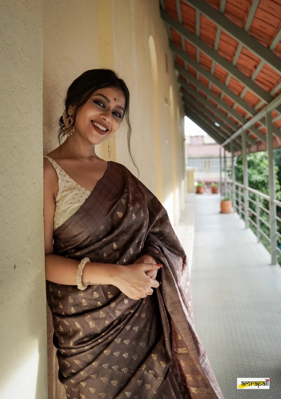 New Trendy Brown Color Soft Silk Saree With Blouse Piece