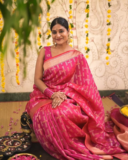 New Arrival Pink Color Soft Silk Saree With Blouse Piece