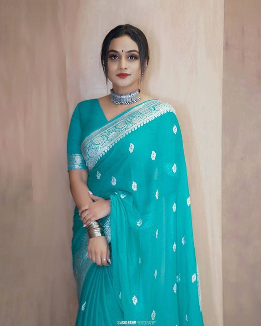 New Arrival Sky Blue Banarasi Silk Saree