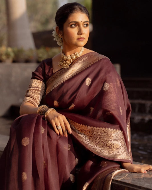 Unique Brown Color Soft Silk Saree With Blouse Piece