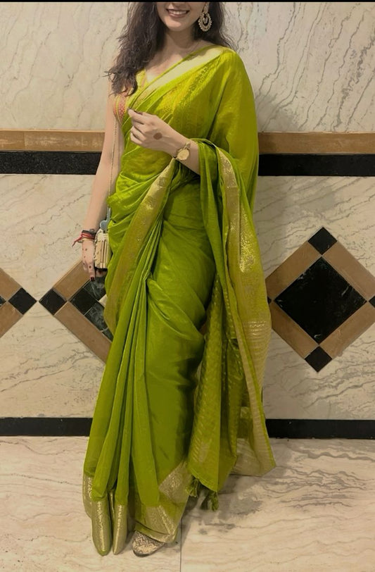 Trendy Green Color Silk Saree