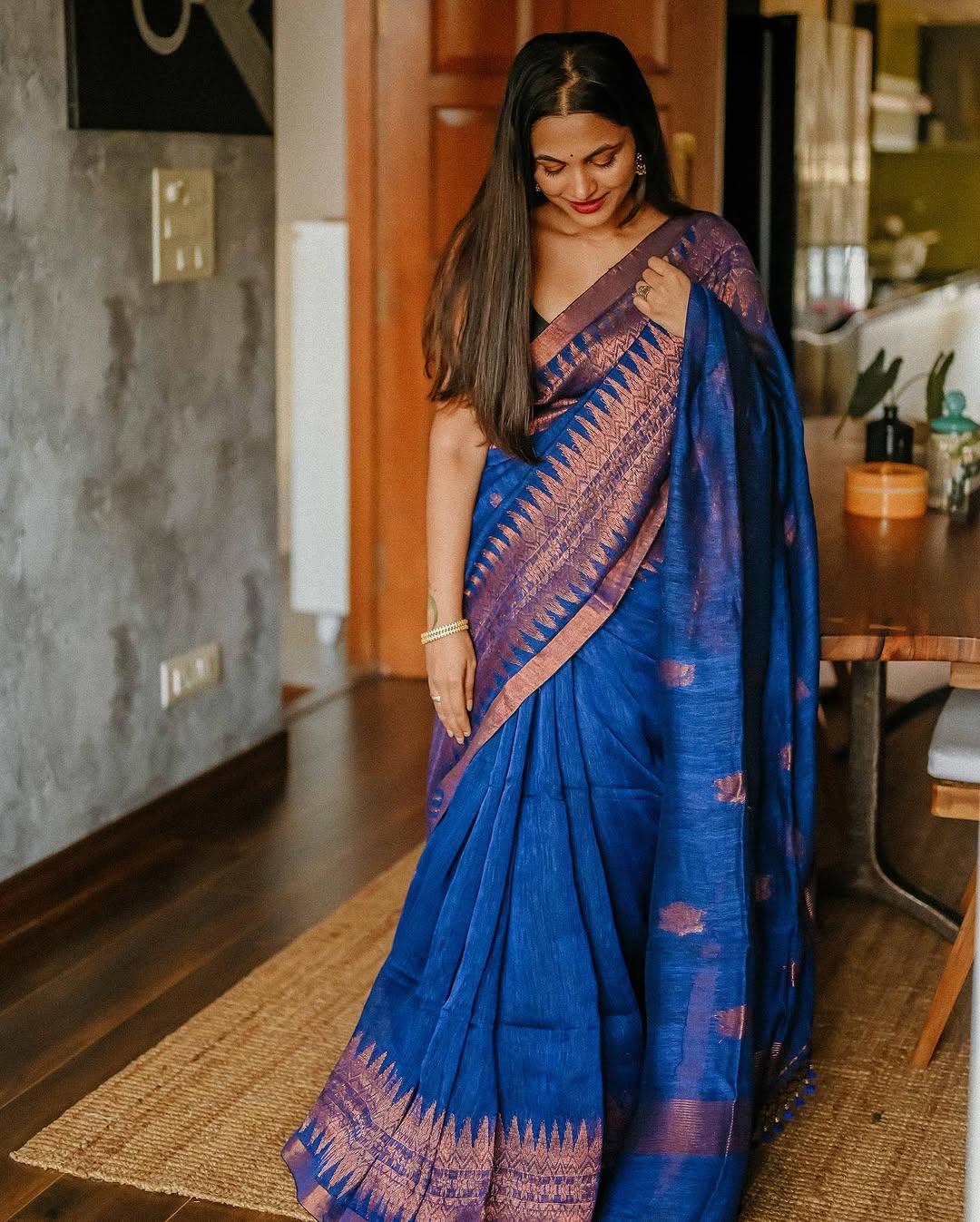 Attractive Blue Color Designer Cotton Silk Saree