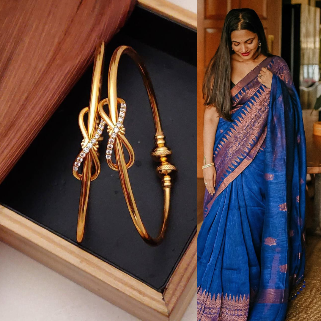Combo Of Blue Saree With Matching Kadali
