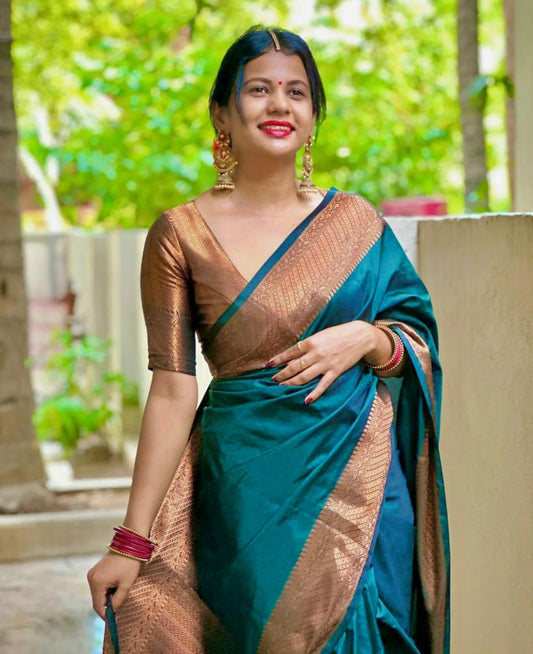 New Arrival Teal Color Banarasi Silk Designer Saree