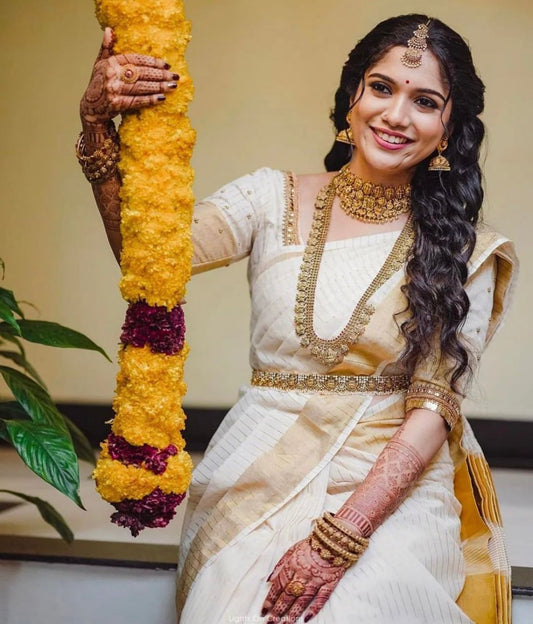 South Style White Color Banarasi Silk Designer Saree