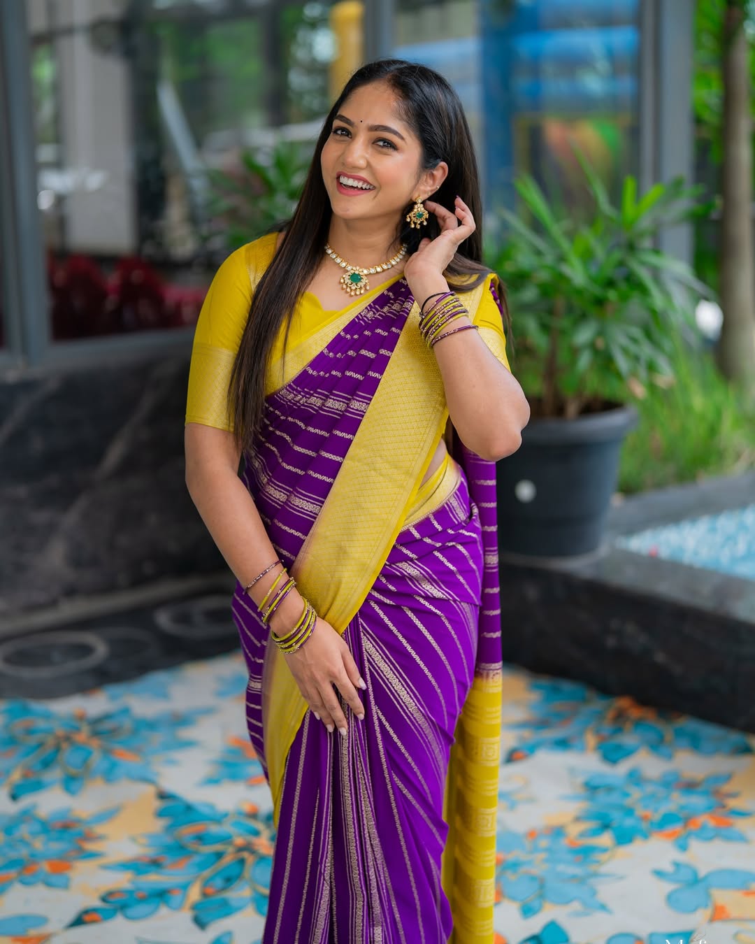 Trending Purple And Yellow Border Color  Designer Silk Saree