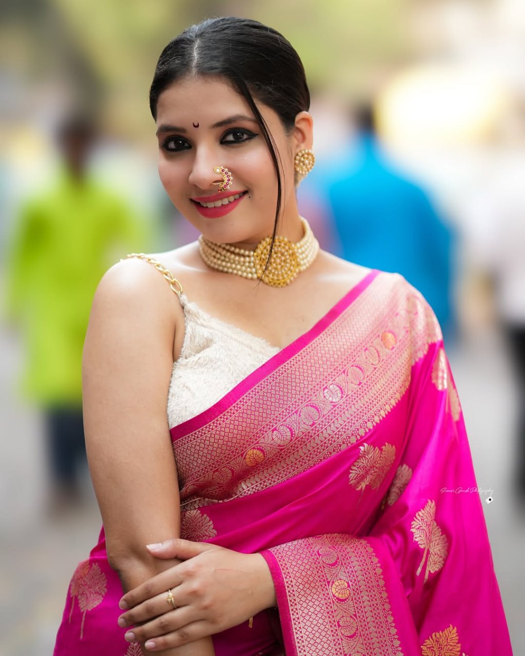 Eye Catching Pink Color Designer Silk Saree