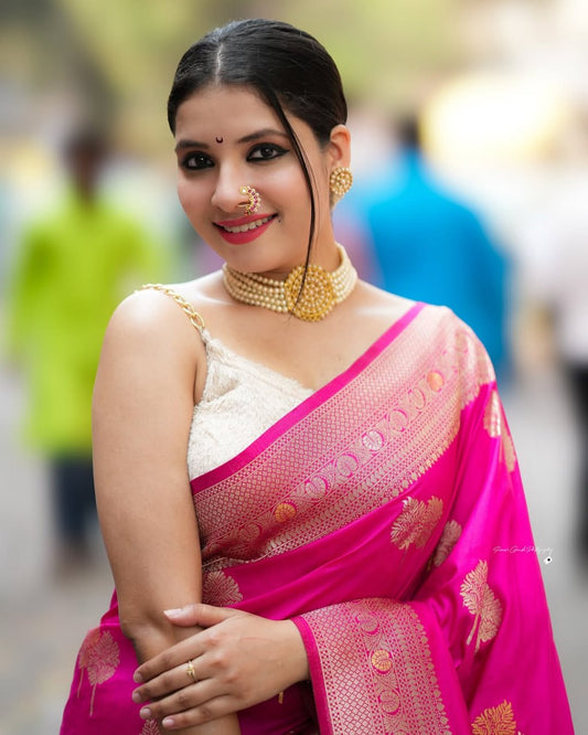Eye Catching Pink Color Designer Silk Saree