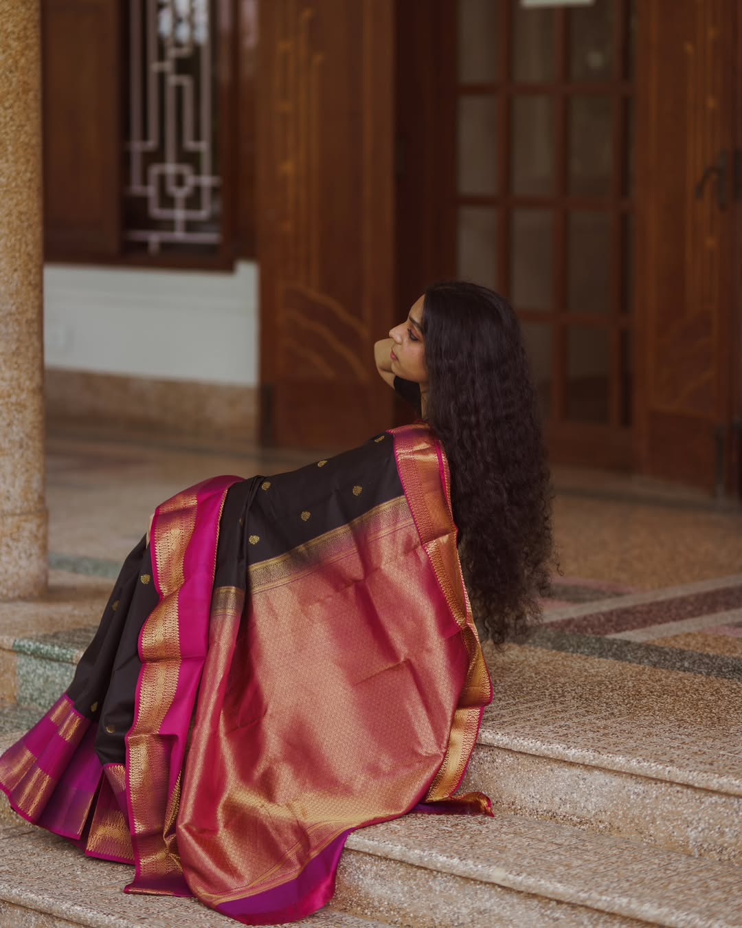 Party Wear Black With Pink Border Banarasi Silk Designer Saree