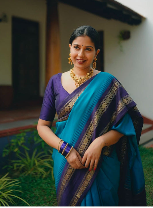 Pretty Blue Banarasi Silk Designer Saree