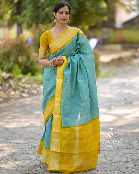 Stylish Sky Blue Banarasi Silk Saree With Blouse Piece