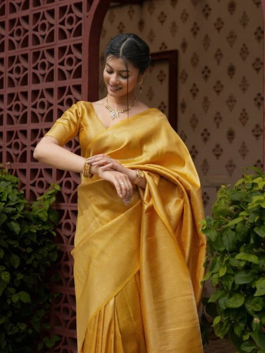 Simple & Stylish Yellow Cotton Silk Saree