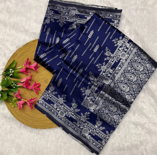 Attractive Blue Designer Silk Saree