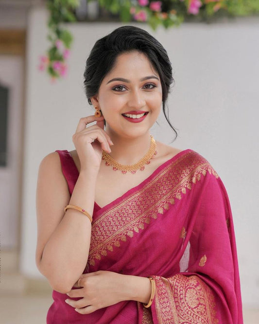 Trendy Pink Color Soft Silk Saree With Blouse Piece