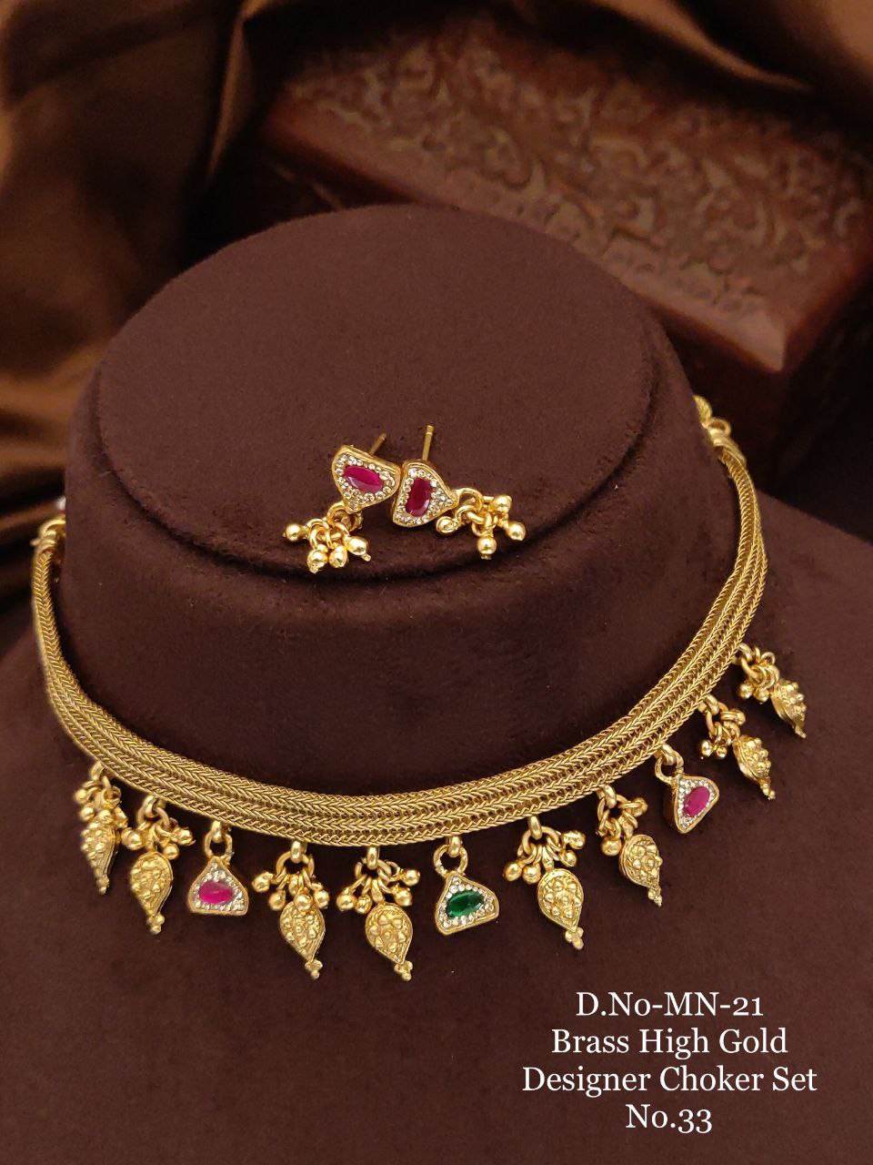 Traditional Brass High Gold Designer Choker Set