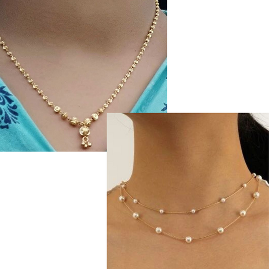 Get 2 Necklace Pearls Necklace And Brass Necklace