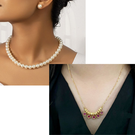 Get 2 Necklace Pearls Necklace And Brass Necklace