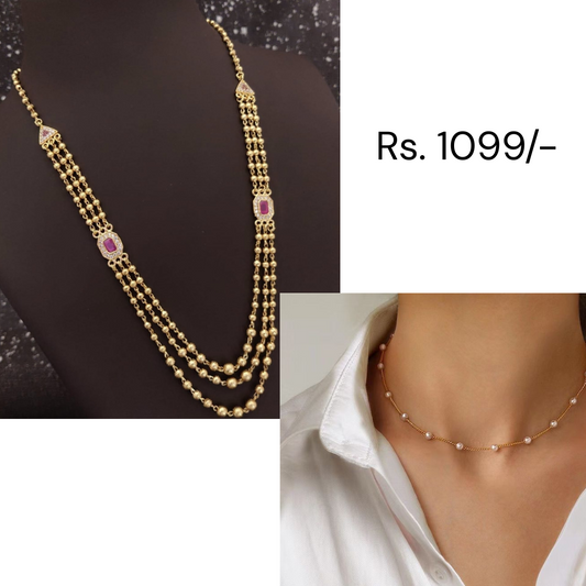 Get 2 Necklace Pearls Necklace And Brass Necklace