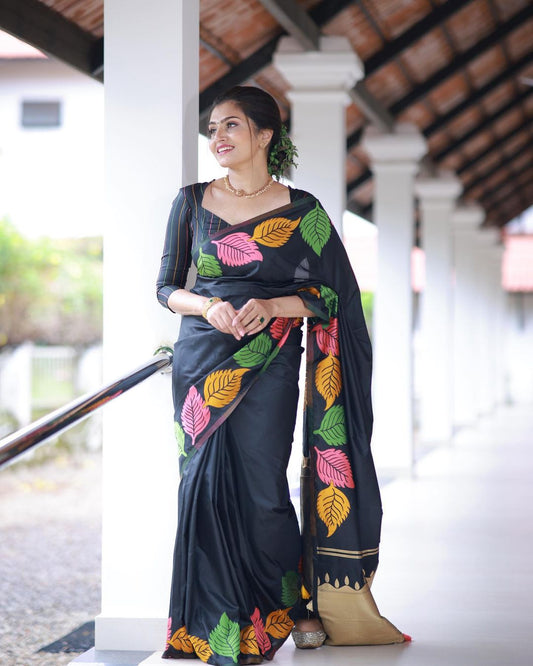 Delight Black Color Soft Silk Saree With Blouse Piece