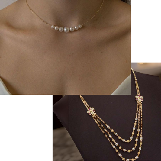 Pearls Neckalce And Layared Mala Necklace