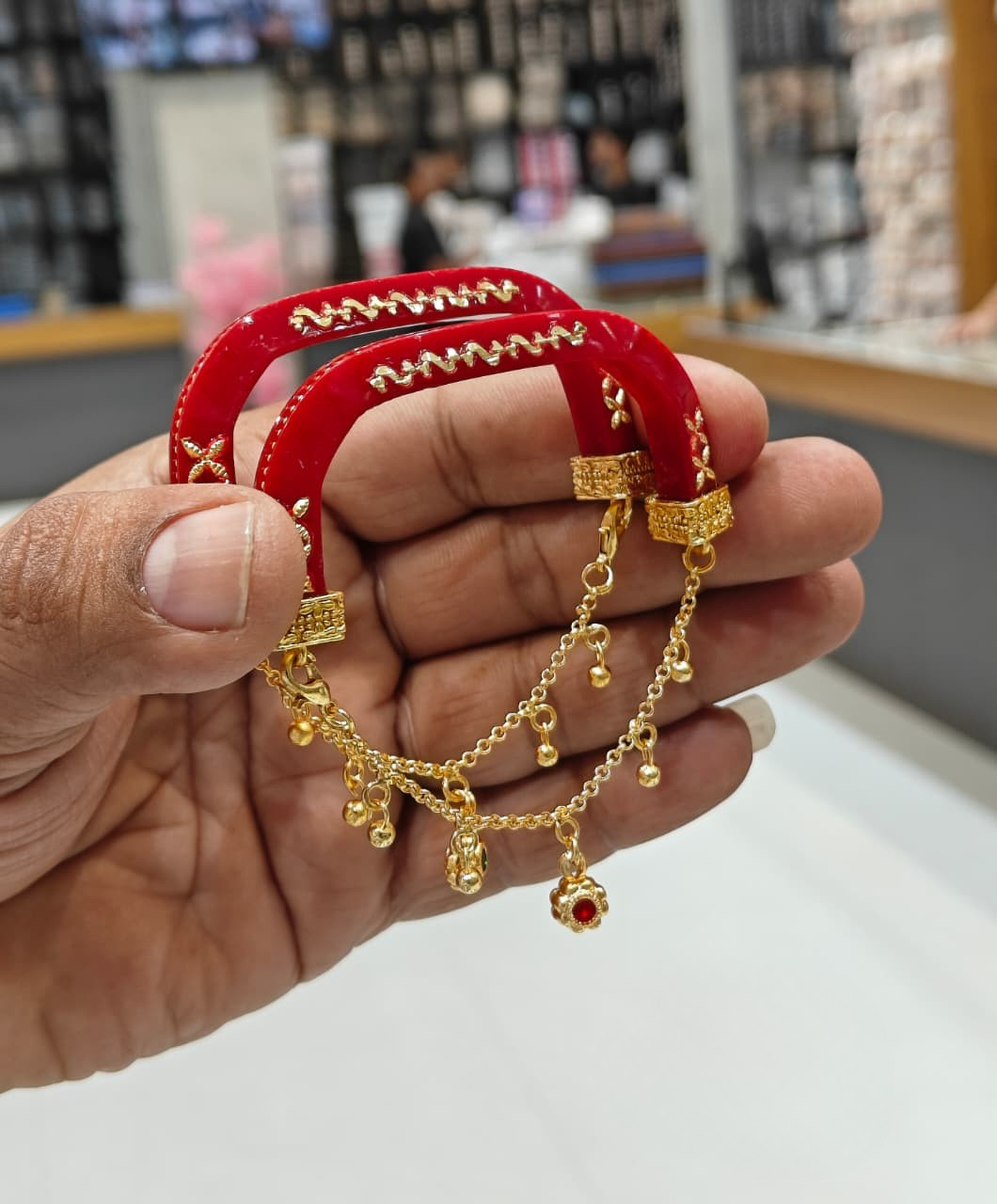 Designer Red Plastic Ghugharu Bangles