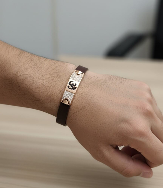 Men's Rose Gold Leather Bracelet