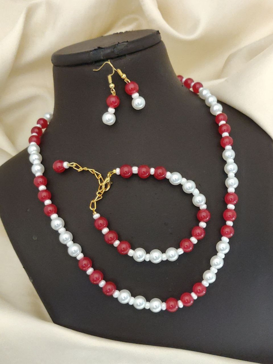 Red Pearls Necklace Combo