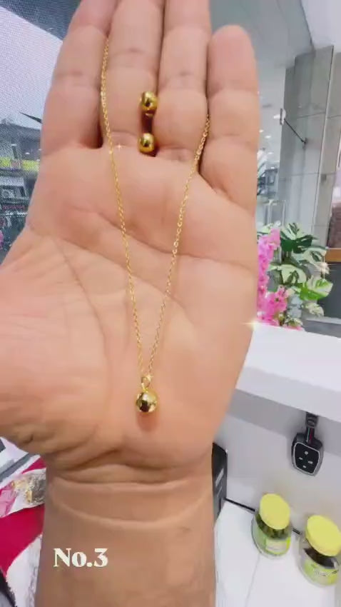 Brass Micro Polish Pearls Necklace With Earrings